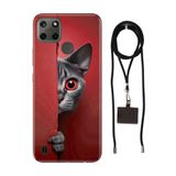 Senada Realme C21Y C25Y ile Uyumlu Kılıf Red Cat Desenli Silikon İpli Boyun Askı Aparatı