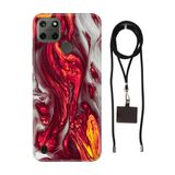 Senada Realme C21Y C25Y ile Uyumlu Kılıf Red Marbles Desenli Silikon İpli Boyun Askı Aparatı