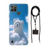 Senada Realme C21Y C25Y ile Uyumlu Kılıf Teddy Cloud Desenli Silikon İpli Boyun Askı Aparatı