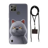 Senada Realme C21Y C25Y ile Uyumlu Kılıf Uykulu Kedi Desenli Silikon İpli Boyun Askı Aparatı