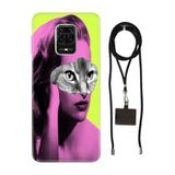 Senada Redmi Note Oneplus 9 Pro ile Uyumlu Kılıf Cat Face Desenli Silikon İpli Boyun Askı Aparatı