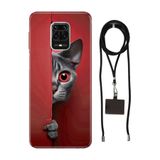 Senada Redmi Note Oneplus 9 Pro ile Uyumlu Kılıf Red Cat Desenli Silikon İpli Boyun Askı Aparatı