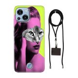 Senada Reeder S23 Pro Max ile Uyumlu Kılıf Cat Face Silikon İpli Boyun Askı Aparatı