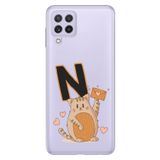 Senada Samsung Galaxy A22 / M22 / M32 ile Uyumlu Kılıf Resimli Desenli Silikon Kedili N Harfi