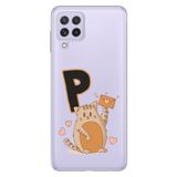Senada Samsung Galaxy A22 / M22 / M32 ile Uyumlu Kılıf Resimli Desenli Silikon Kedili P Harfi
