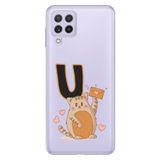 Senada Samsung Galaxy A22 / M22 / M32 ile Uyumlu Kılıf Resimli Desenli Silikon Kedili U Harfi