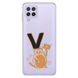 Senada Samsung Galaxy A22 / M22 / M32 ile Uyumlu Kılıf Resimli Desenli Silikon Kedili V Harfi