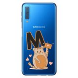 Senada Samsung Galaxy A7 2018 ile Uyumlu Kılıf Resimli Desenli Silikon Kedili M Harfi