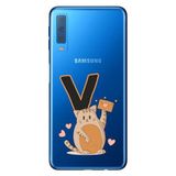 Senada Samsung Galaxy A7 2018 ile Uyumlu Kılıf Resimli Desenli Silikon Kedili V Harfi
