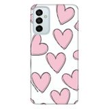 Senada Samsung Galaxy M23 İle Uyumlu Kılıf 0.4Mm Lazer Kesim Silikon Kapak Pembe Çizgili Kalpler