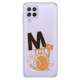Senada Samsung Galaxy M33 ile Uyumlu Kılıf Resimli Desenli Silikon Kedili M Harfi