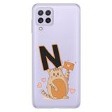 Senada Samsung Galaxy M33 ile Uyumlu Kılıf Resimli Desenli Silikon Kedili N Harfi