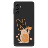 Senada Samsung Galaxy M34 ile Uyumlu Kılıf Resimli Desenli Silikon Kedili N Harfi
