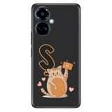 Senada Tecno Camon 19 Pro ile Uyumlu Kılıf Resimli Desenli Silikon Kedili Ş Harfi