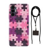 Senada Tecno Pova 3 ile Uyumlu Kılıf Puzzle Desenli Silikon İpli Boyun Askı Aparatı