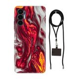 Senada Tecno Pova 3 ile Uyumlu Kılıf Red Marbles Desenli Silikon İpli Boyun Askı Aparatı