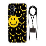 Senada Tecno Pova 3 ile Uyumlu Kılıf Smile Yellow Desenli Silikon İpli Boyun Askı Aparatı