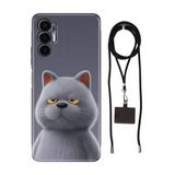 Senada Tecno Pova 3 ile Uyumlu Kılıf Uykulu Kedi Desenli Silikon İpli Boyun Askı Aparatı