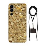 Senada Tecno Pova Neo 2 ile Uyumlu Kılıf Gold Yaprak Desenli Silikon İpli Boyun Askı Aparatı
