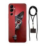 Senada Tecno Pova Neo 2 ile Uyumlu Kılıf Red Cat Desenli Silikon İpli Boyun Askı Aparatı