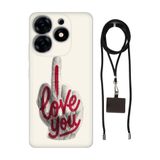 Senada Tecno Spark 10 Pro ile Uyumlu Kılıf Love You Resimli Kapak Boyun İpi Telefon Askısı