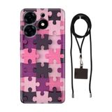Senada Tecno Spark 10 Pro ile Uyumlu Kılıf Puzzle Silikon İpli Boyun Askı Aparatı