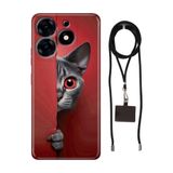Senada Tecno Spark 10 Pro ile Uyumlu Kılıf Red Cat Silikon İpli Boyun Askı Aparatı