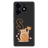 Senada Tecno Spark 10 Pro ile Uyumlu Kılıf Resimli Desenli Silikon Kedili S Harfi