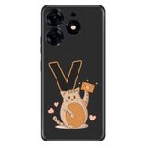 Senada Tecno Spark 10 Pro ile Uyumlu Kılıf Resimli Desenli Silikon Kedili V Harfi