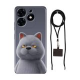 Senada Tecno Spark 10 Pro ile Uyumlu Kılıf Uykulu Kedi Silikon İpli Boyun Askı Aparatı