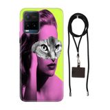Senada Vivo Y21 - Vivo Y21s ile Uyumlu Kılıf Cat Face Silikon İpli Boyun Askı Aparatı