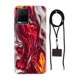 Senada Vivo Y21 - Vivo Y21s ile Uyumlu Kılıf Red Marbles Silikon İpli Boyun Askı Aparatı