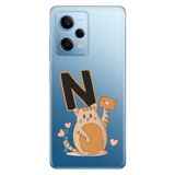 Senada Xiaomi Redmi Note 12 Pro 5g ile Uyumlu Kılıf Resimli Desenli Silikon Kedili N Harfi