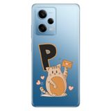 Senada Xiaomi Redmi Note 12 Pro 5g ile Uyumlu Kılıf Resimli Desenli Silikon Kedili P Harfi