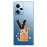 Senada Xiaomi Redmi Note 12 Pro 5g ile Uyumlu Kılıf Resimli Desenli Silikon Kedili V Harfi