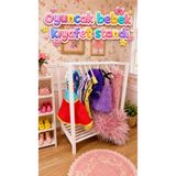 senayartstudio Mini Bebek Kıyafet Standı Beyaz Askılı Oyuncak Bebek Elbise Askılığı
