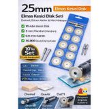 Senbang 25 Mm Elmas Kesici Disk Seti 10 Lu + 2 Mandren Cam Mermer Seramik Taş Kesme Mini Matkap Uyumlu