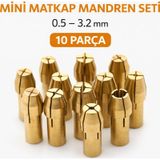 Senbang Mini Matkap Mandren Adaptörü 10 Lu Set 0.5 3.2 Mm Pirinç Dremel & Gravür Uyumlu