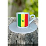 Senegal Ülke Bayrağı Bayrak Baskılı Türk Kahvesi Fincanı Tabaklı Kişiye Özel Model 1