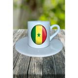 Senegal Ülke Bayrağı Bayrak Baskılı Türk Kahvesi Fincanı Tabaklı Kişiye Özel Model 2