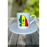 Senegal Ülke Bayrağı Bayrak Baskılı Türk Kahvesi Fincanı Tabaklı Kişiye Özel Model 3