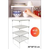 Şener collection 4 ADET Tezgah Üstü ve Dolap İçi Düzenleyici Raf Mutfak Organizeri Tabak Bardak Baharatlık Rafı 30CM