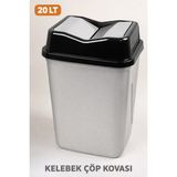 Şenfa Home 20 Litre Çift Kapaklı Kelebek Çöp Kovası - Tezgah Üstü Banyo Mutfak Ofis Çöp Kovası - Gri - Siyah