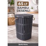 Şenfa Home 65 Lt Bambu Desenli Çamaşır Sepeti | Halat Kulplu - Antrasit