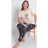Senfoni Kadın Bisiklet Yaka Kısa Kol Pamuklu Pijama Takımı 6043 -1 Adet Ekru-S - M