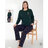 Senfoni Kadın Büyük Beden Düğmeli Yaka Uzun Kol Pamuk Likralı Pijama Takımı 6096 -1 Adet Haki-3XL
