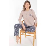 Senfoni Kadın Düğme Yaka Uzun Kol Pamuklu Pijama Takımı 6021 -1 Adet Bej-S - M