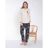 Senfoni Kadın Düğmeli Yaka Uzun Kol Pamuklu Pijama Takımı 6044 -1 Adet Ekru-S - M