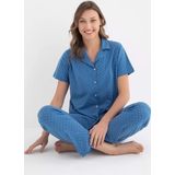 Senfoni Kadın Gömlek Yaka Kısa Kol Pamuklu Pijama Takımı 6011 -1 Adet Mavi-L