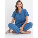 Senfoni Kadın Gömlek Yaka Kısa Kol Pamuklu Pijama Takımı 6011 -1 Adet Mavi-XL
